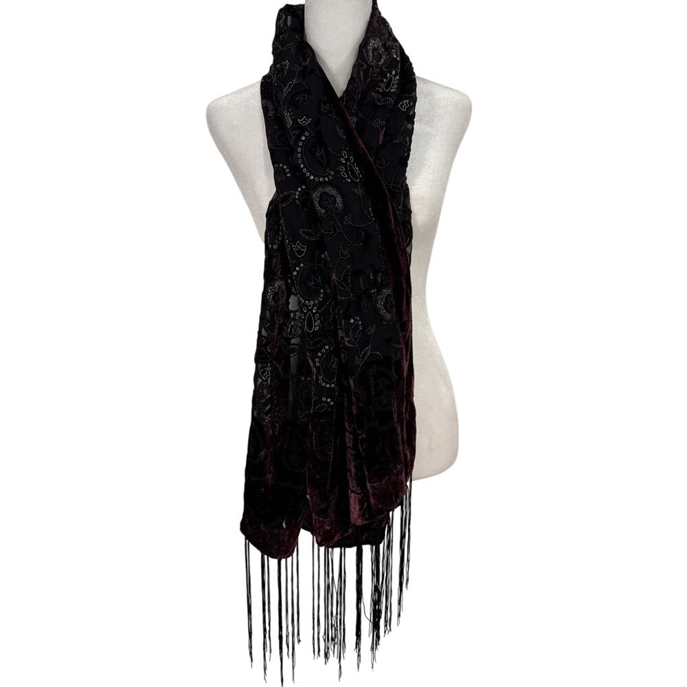 Cato Black & Red Velvet Scarf Size 76” L X 21.5” W